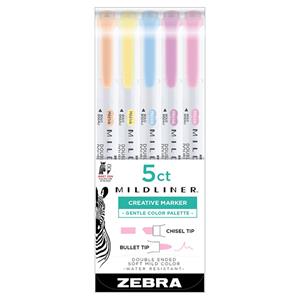 Image of HIGHLIGHTER ZEBRA MILDLINER DOUBLE EDGED CREATIVE MARKER 5 PACK -  assortedgentle